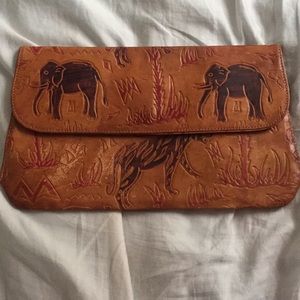 Vintage Leather Jungle Print Clutch